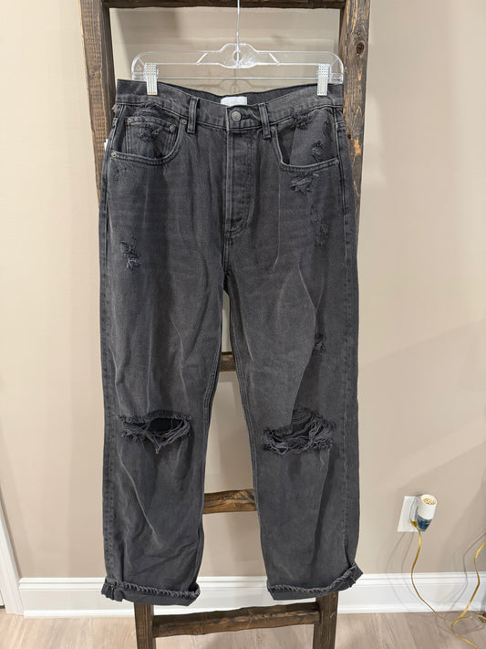 Size 28 Boyish Ziggy High Rise Rigid Relaxed Distressed Black Jeans