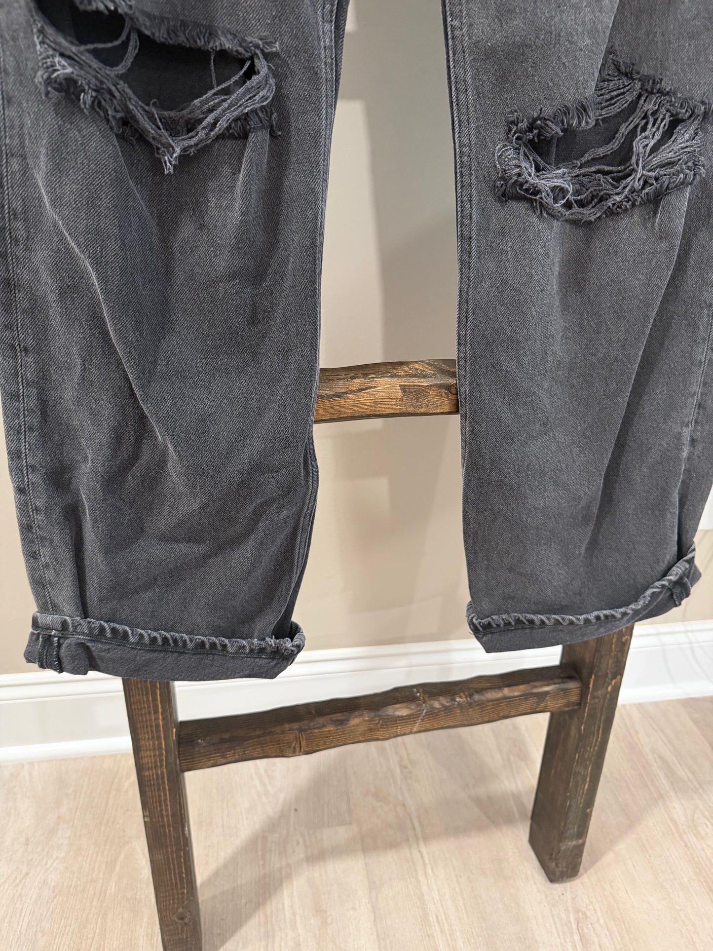 Size 28 Boyish Ziggy High Rise Rigid Relaxed Distressed Black Jeans