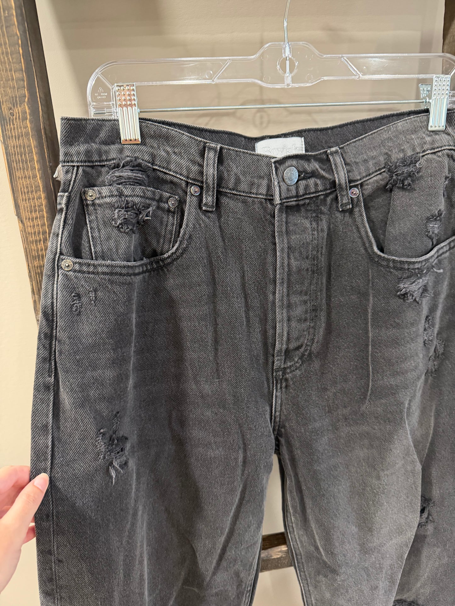 Size 28 Boyish Ziggy High Rise Rigid Relaxed Distressed Black Jeans