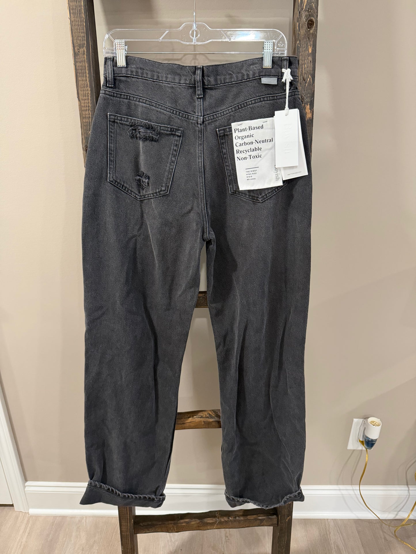 Size 28 Boyish Ziggy High Rise Rigid Relaxed Distressed Black Jeans
