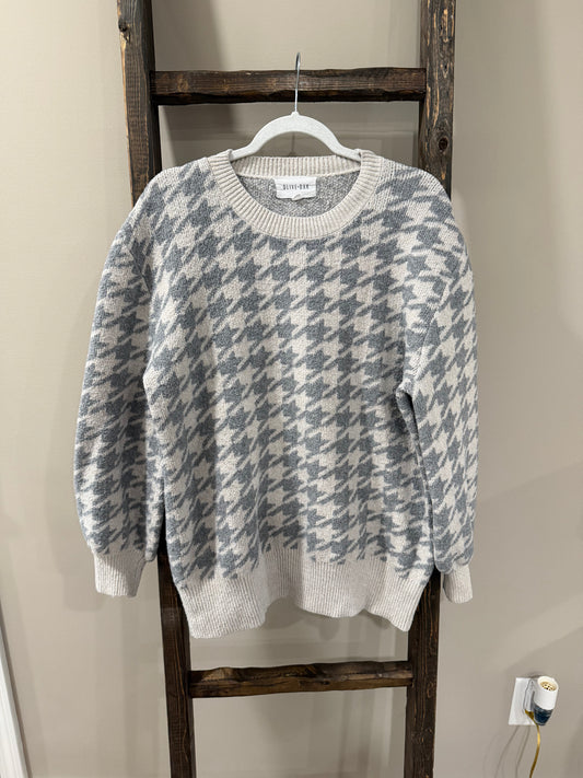 Size 2X Olive + Oak Houndstooth Crewneck Sweater