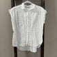 Size Small LOFT White Button Up Blouse With Ruffles &amp; Subtle Verticle Pleating