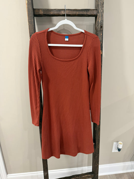 Size Small Old Navy Ribbed Burnt Orange Long Sleeve Midi Dress