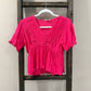 Size Large In Loom Pink Blouse With Lace Trim &amp; Button-Up Front