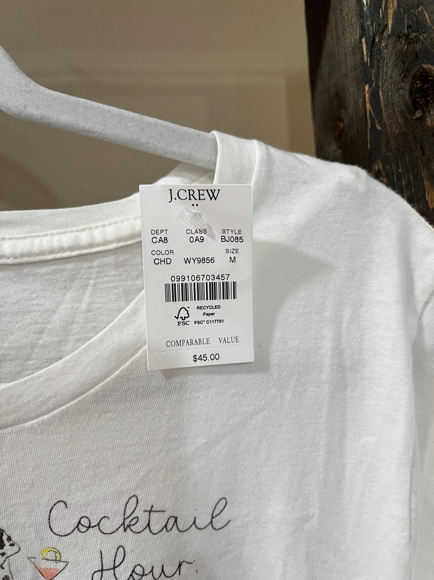 Size Medium J Crew Cocktail Hour Dog Tee