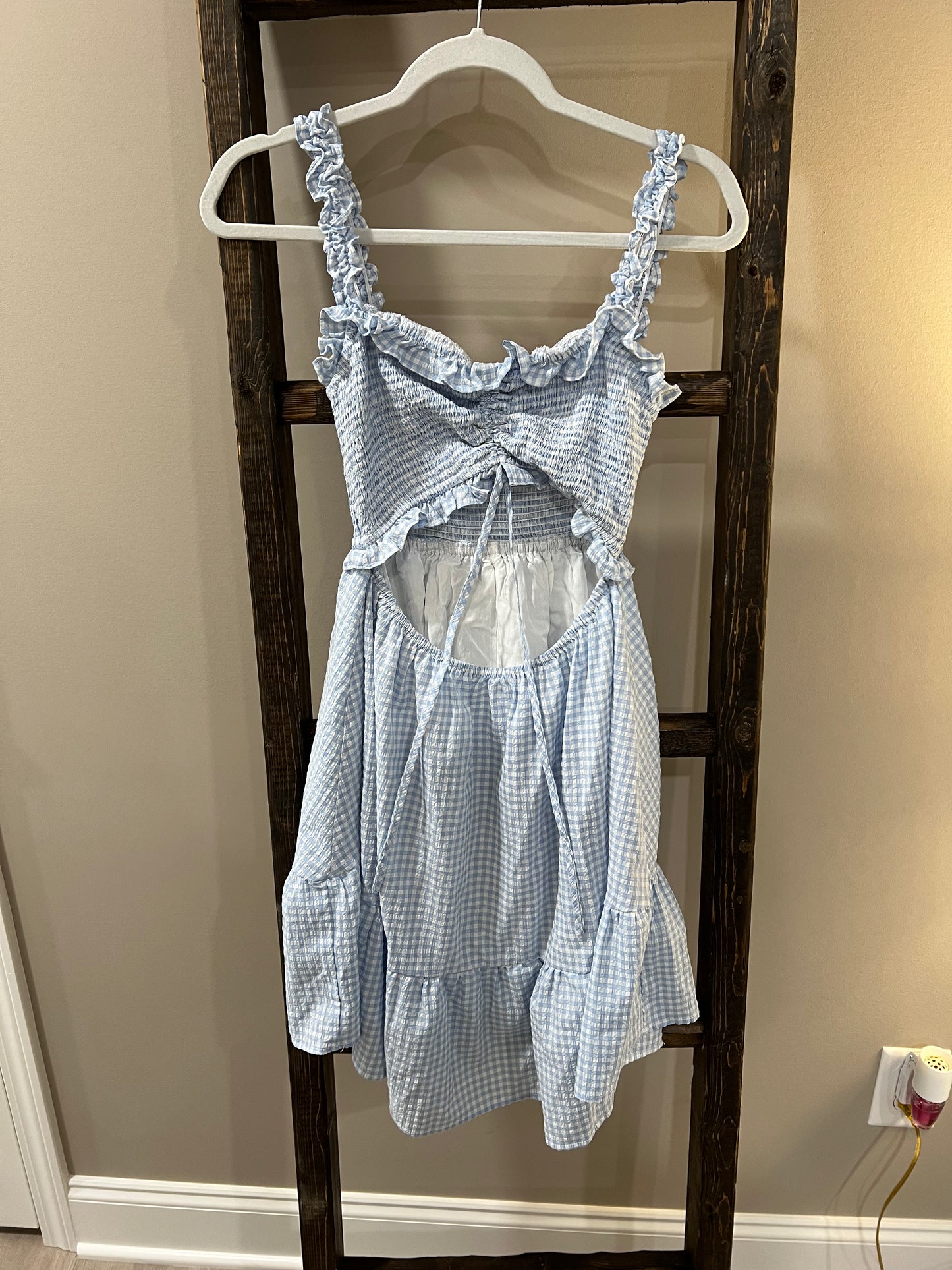 Size Medium Peach Love Gingham Cut Out Dress