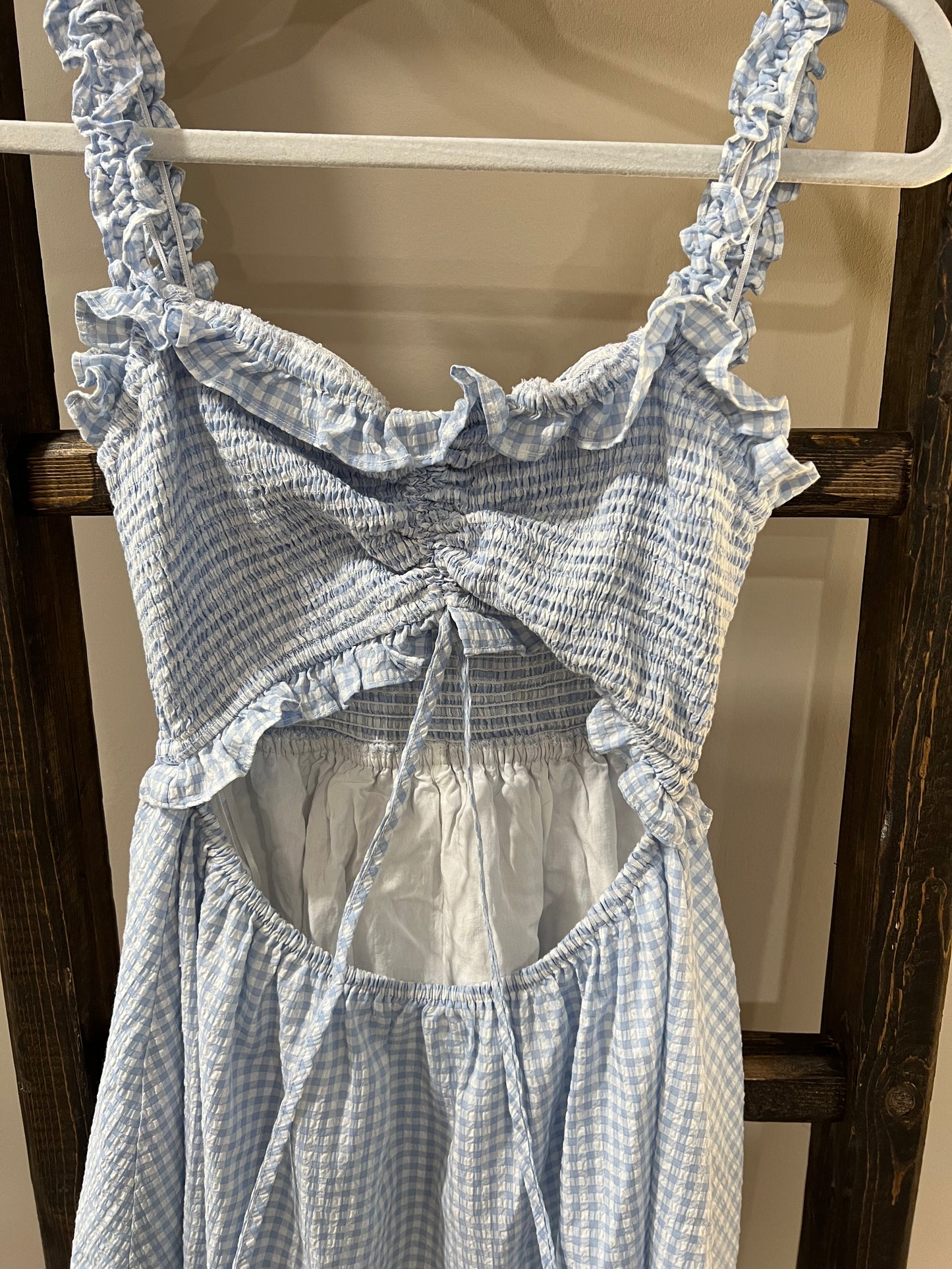 Size Medium Peach Love Gingham Cut Out Dress