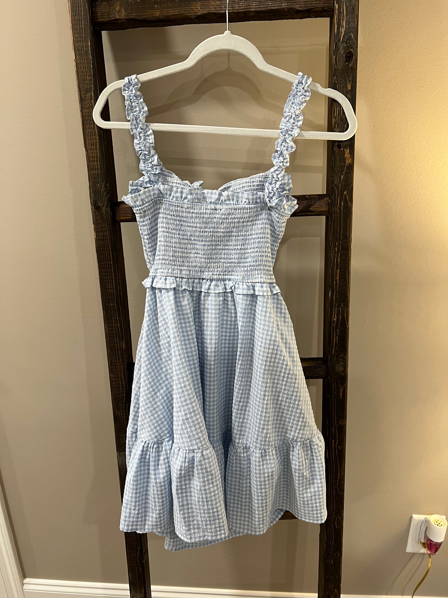 Size Medium Peach Love Gingham Cut Out Dress