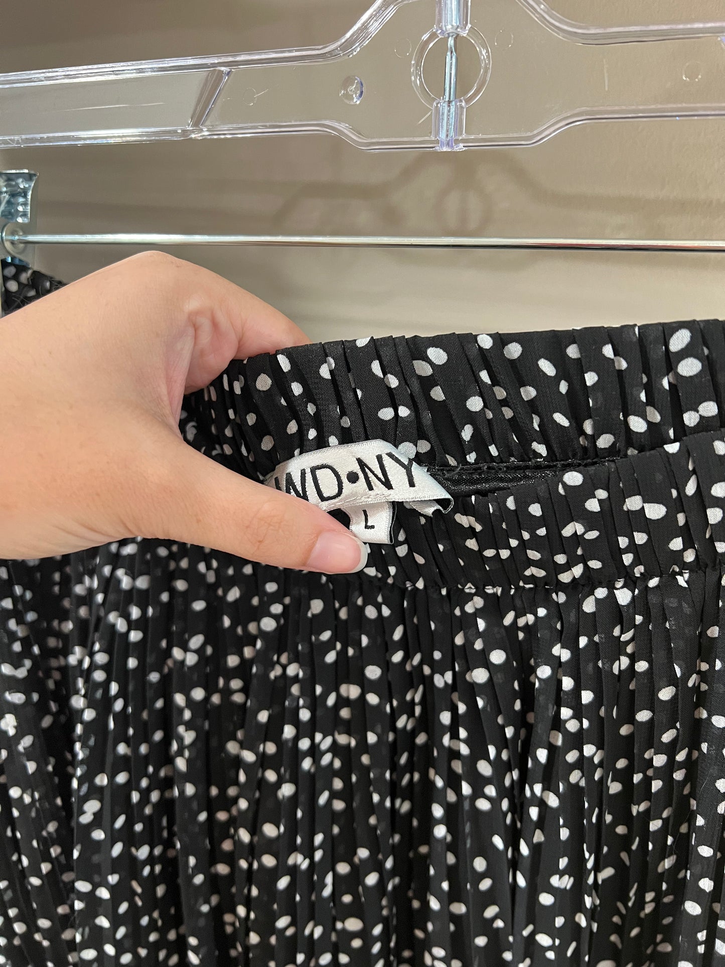 Size Large WDNY Black Polka Dot Midi Skirt