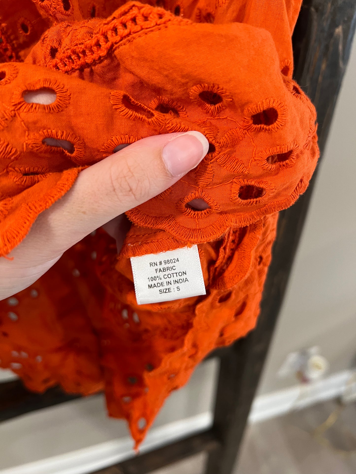 Size Small Jennifer & Grace Orange Eyelet Top