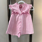 Size Medium Entro Boutique Pink Denim Button-Up Ruffle Top